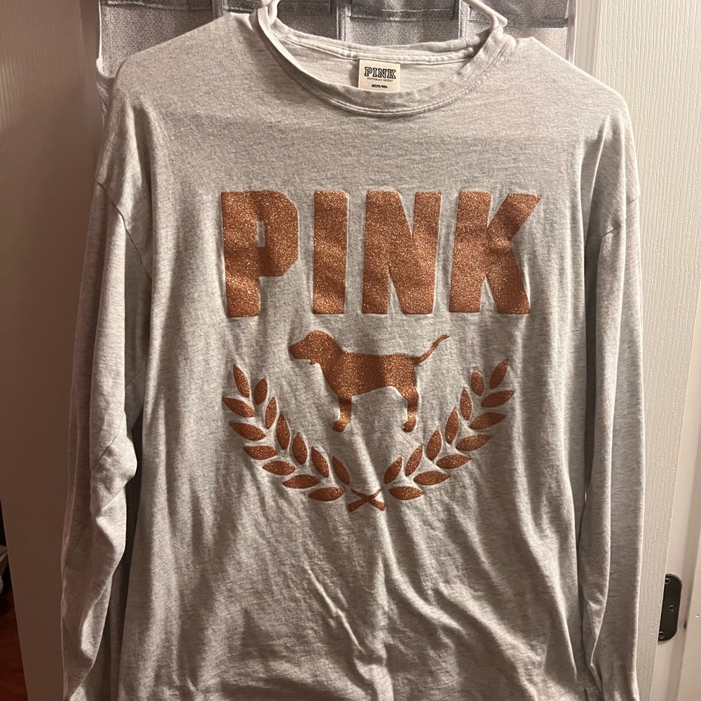 Victoria's Secret PINK Long Sleeve Tee with Metallic Copper Logo